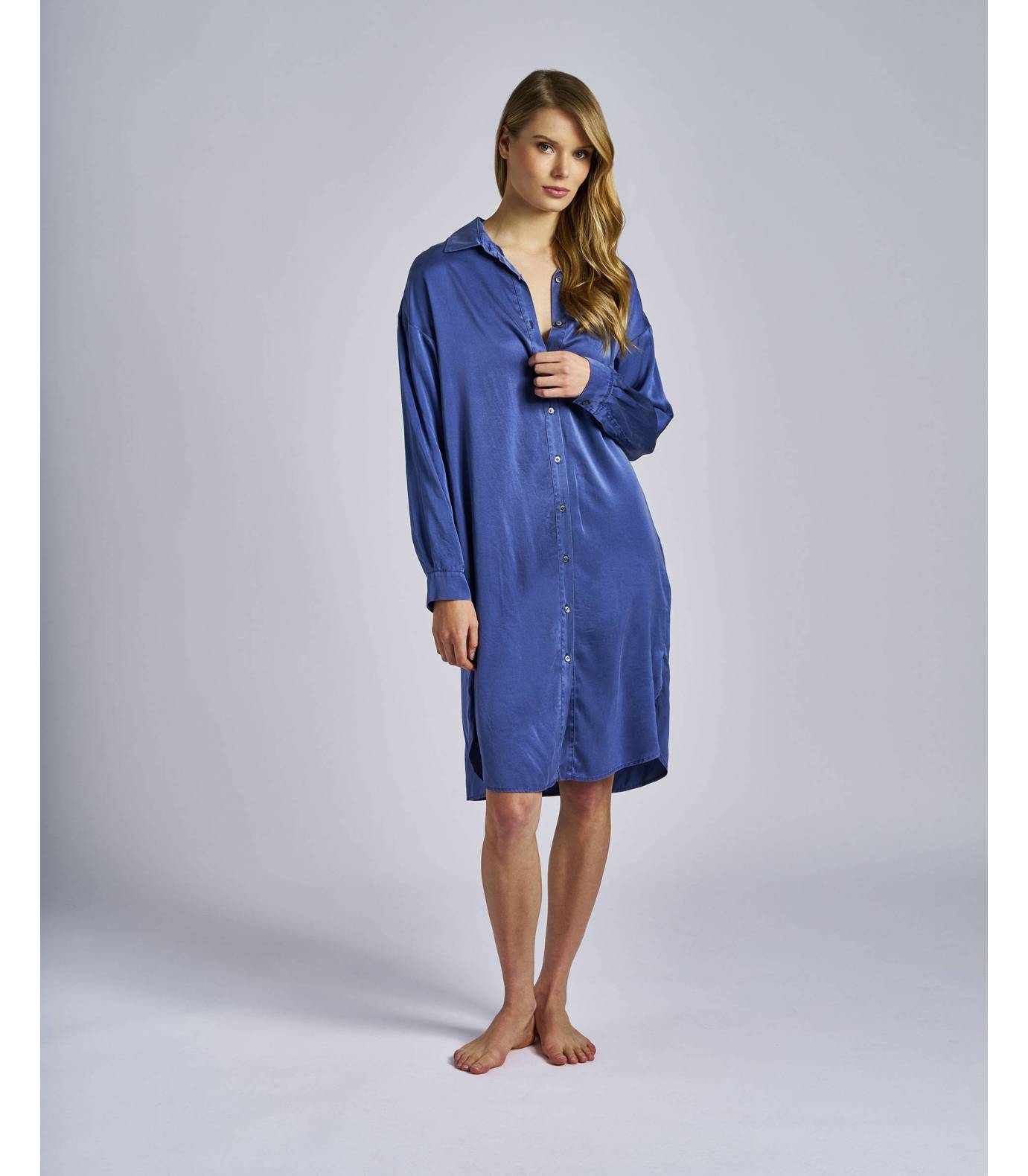 Vestido camisero de seda color marino - TCN Shop Online