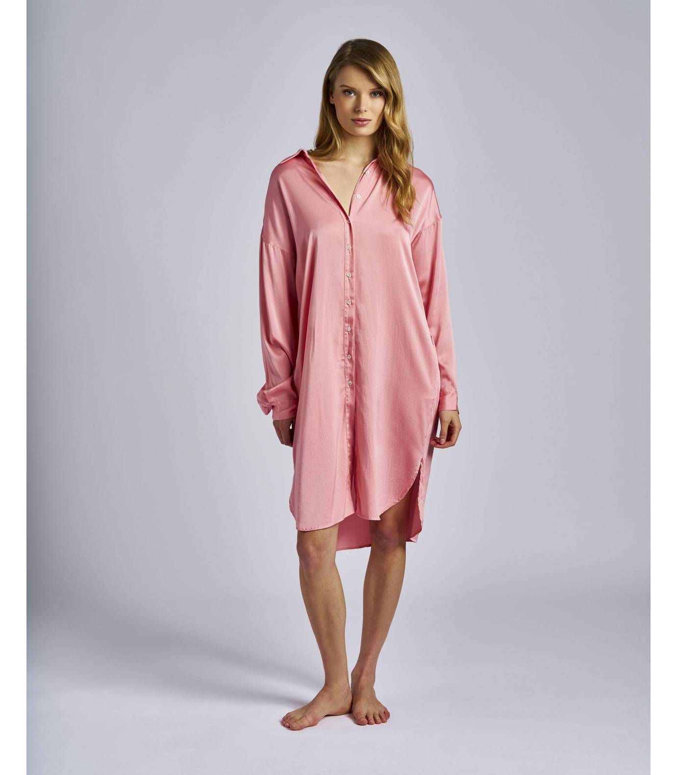 Vestido camisero de seda color rosa - TCN Shop Online